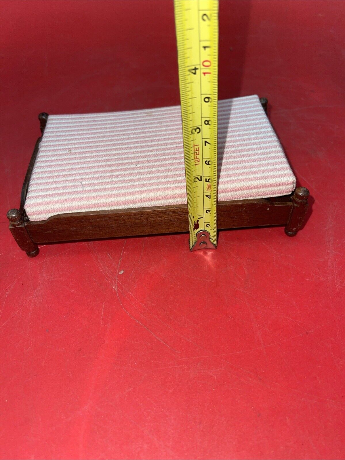 Vintage Toys Wood Bed With Mattress Doll House