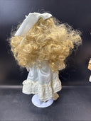 Vintage Porcelain&cloth Doll 16” with stand/ Set Of 3