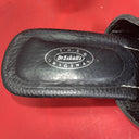 DR. SCHOLL'S SIZE 8 1/2 M  "ZODIAC" BLACK LEATHER  SANDAL w/ SILVER BUCKLE