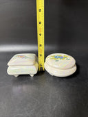 Vintage  Ceramic Flower Design Jewelry Trinket Box/Made in Taiwan, Lot Of 2
