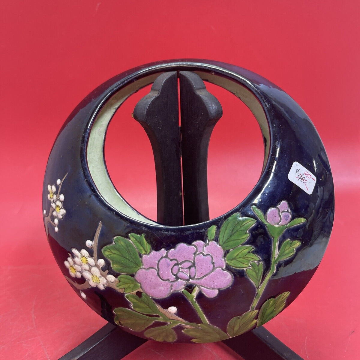Japanese vase in the shape of a crescent, vintage embossed flowers