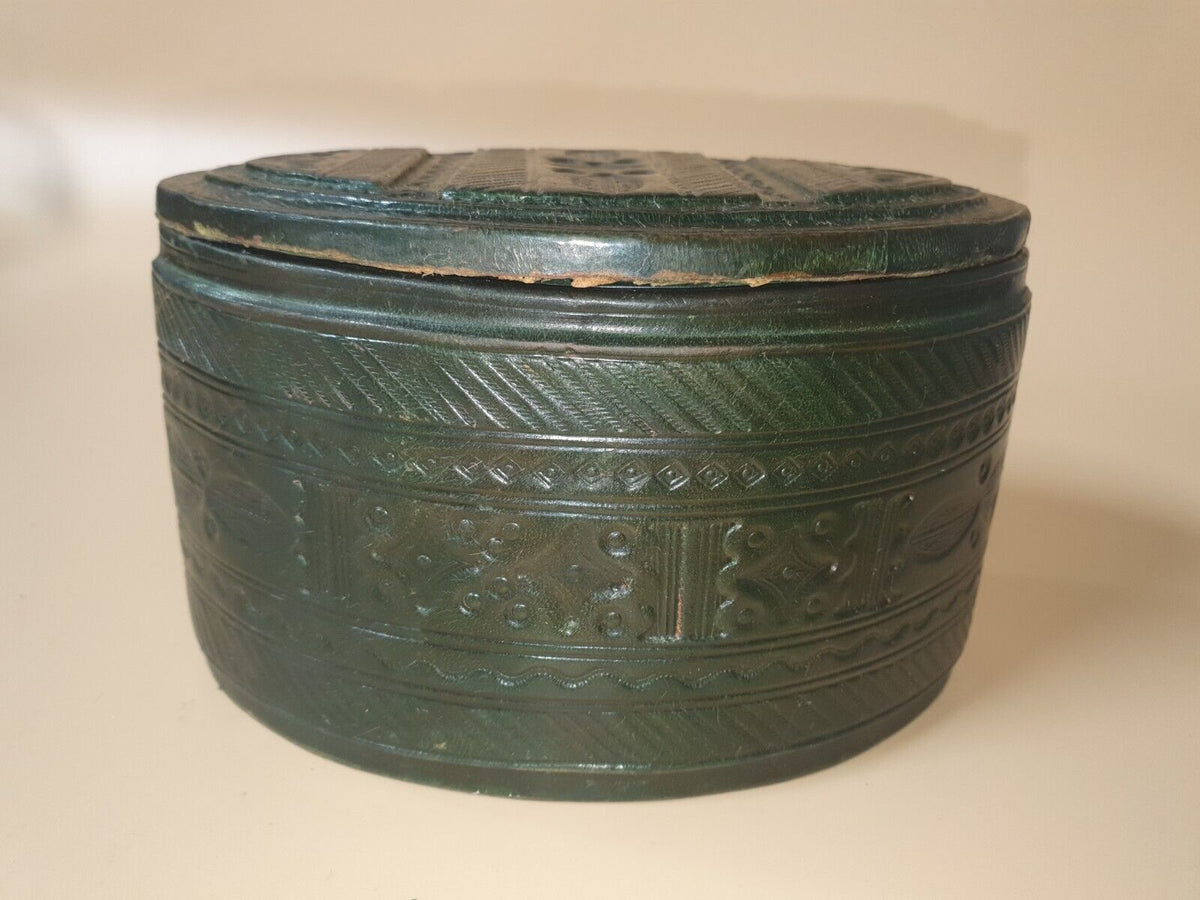 Vintage Leather Over Wood Oval Box 5.25"×3.5"