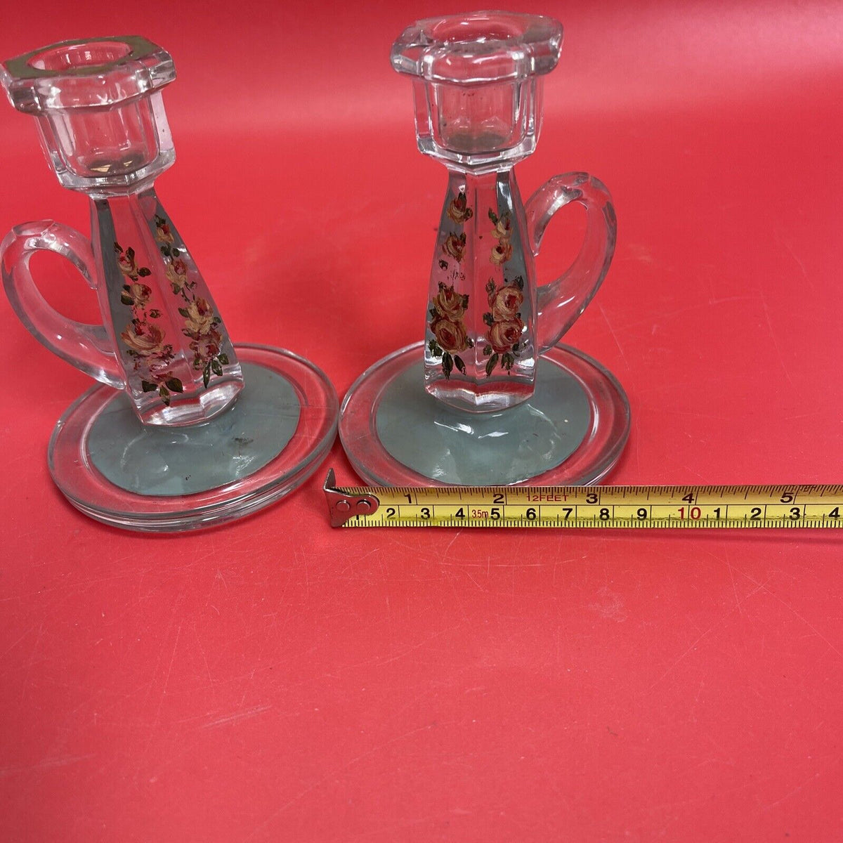 Vintage Glass Candlestick glass stick handle 5.5"Set 2