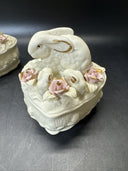 Heart Shape Trinket Box With Bunnies and Flowers/ Lot Of 2