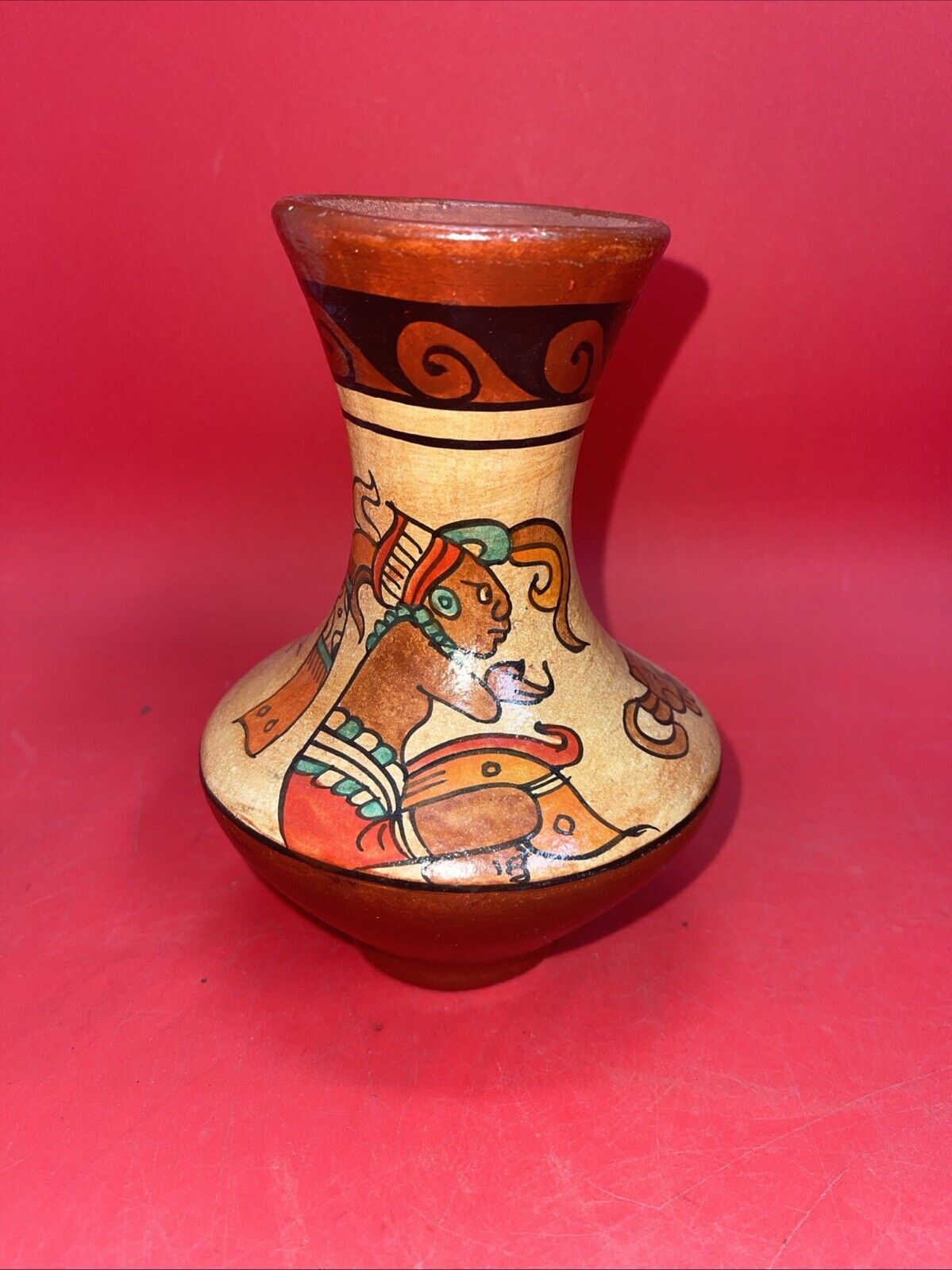 Vintage Hand Painted Aztec Mayan Tribal Art Vases Lot 3