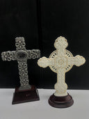 Celtic Ceramic Cross Gold Accents Holly Holiday Royal Limited Wooden Base