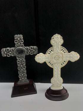 Celtic Ceramic Cross Gold Accents Holly Holiday Royal Limited Wooden Base