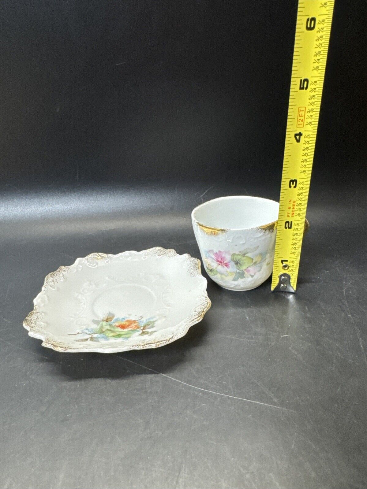 Vintage Silesien Germany Porcelain Mini Cup Saucer Floral