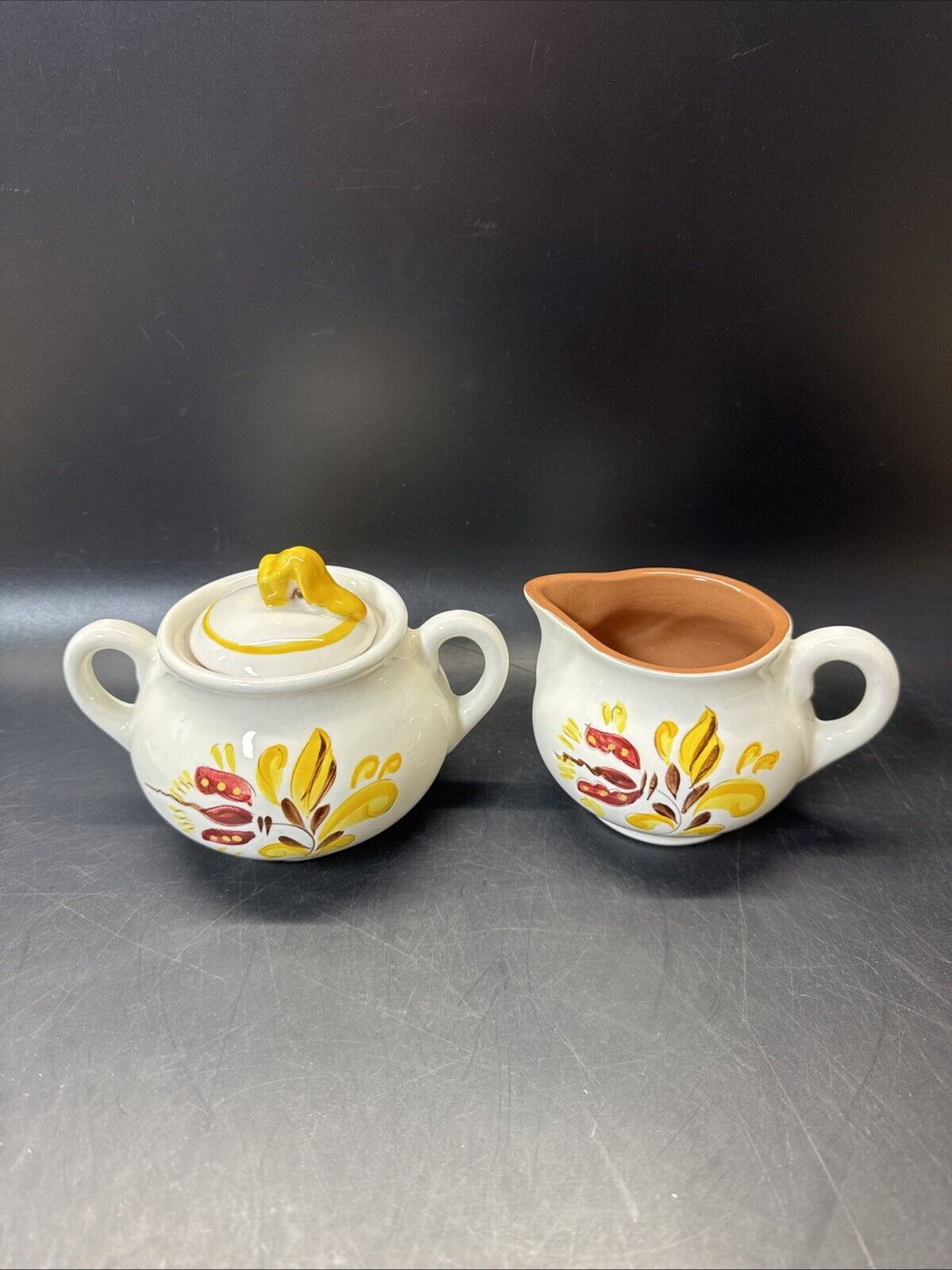 Stangl Pottery Mid Century Autumn Flower Creamer and Covered Sugar Bowl