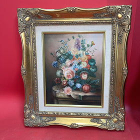 Vintage Floral Print in Gold Frame 15”x13”