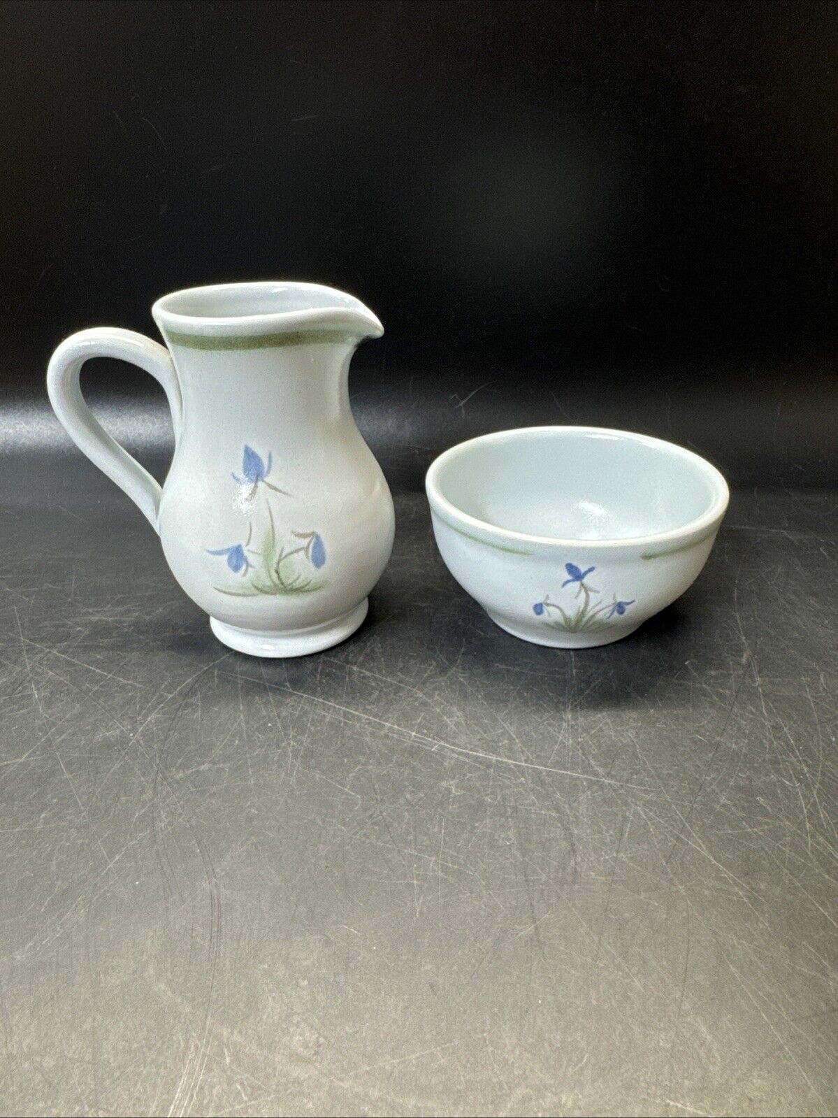 Buchan Pottery Portobello Scotland Thistle Creamer & Sugar Blue
