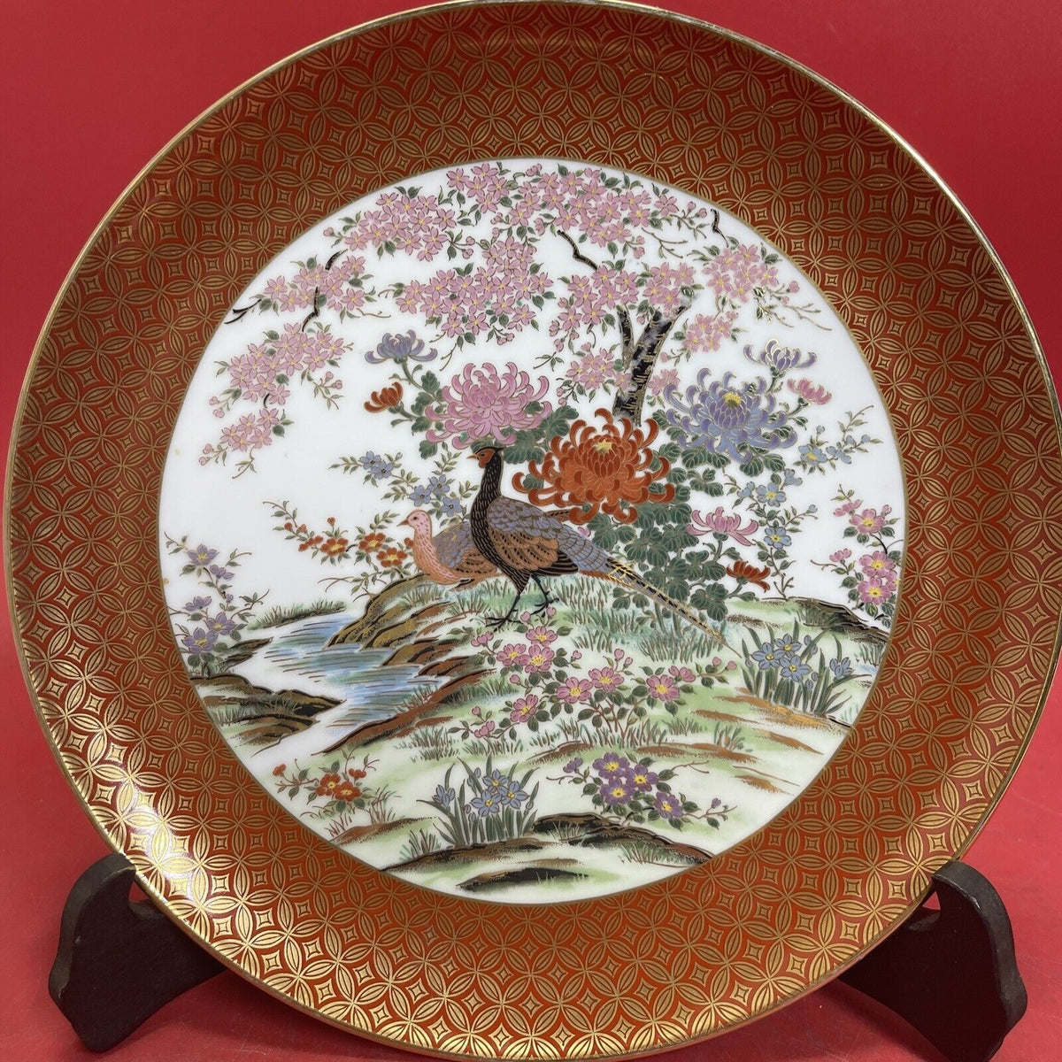 Vintage Shibata Toyo Hand painted Japan Porcelain Plate Pheasant Gold Trim 10”