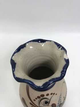 Vintage vase  Tonala Pottery Mexican Folk Art Bird Flowers Sand Stone Signed JC