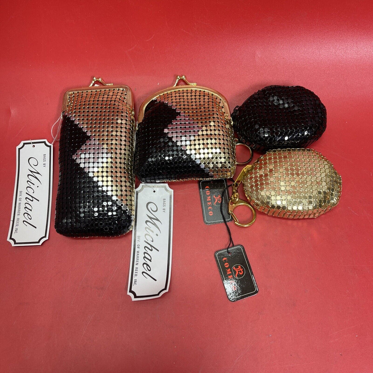 Vintage Set of 4 Black, Gold and Silver Mesh Sequin Wallets