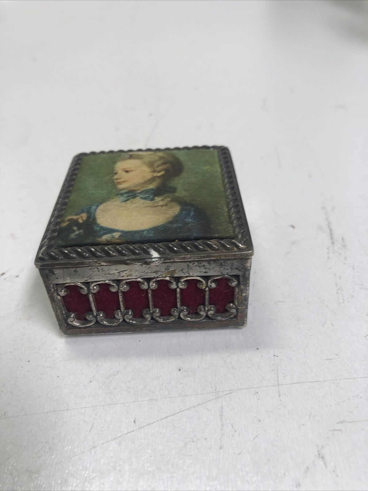 Trinket Box Velvet Lined Jean-Baptiste Perronneau Marie-Anne Huquier on Silk