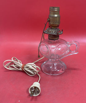 Vintage CLEAR GLASS Pedestal OIL LAMP BASE  ELECTRIFIED