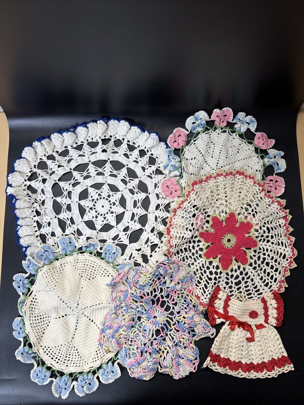 6 Vintage Handmade Doilies Various Sizes, #2