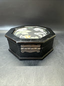 Vintage '91 Wood Jewelry Box Fabric covered Lid Props Open to show Mirror & Felt