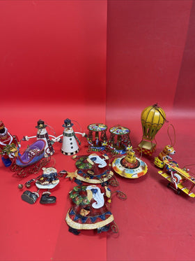 Vintage Set of  13 Christmas decorations metal snowmen and santa and others