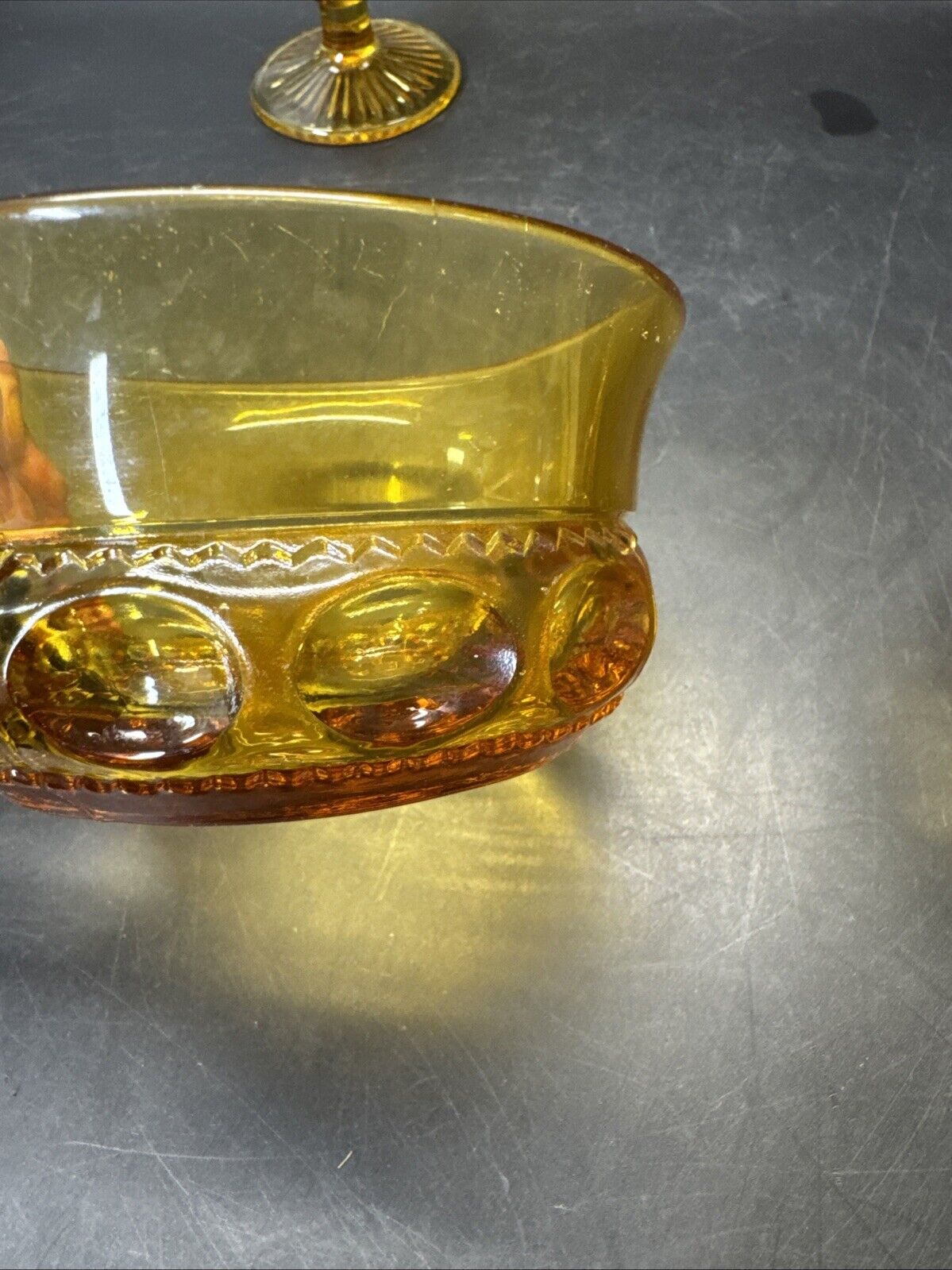 Vintage Amber Wine Or Water Goblets And Fruit Dessert Bowl/ Set Of 3pcs