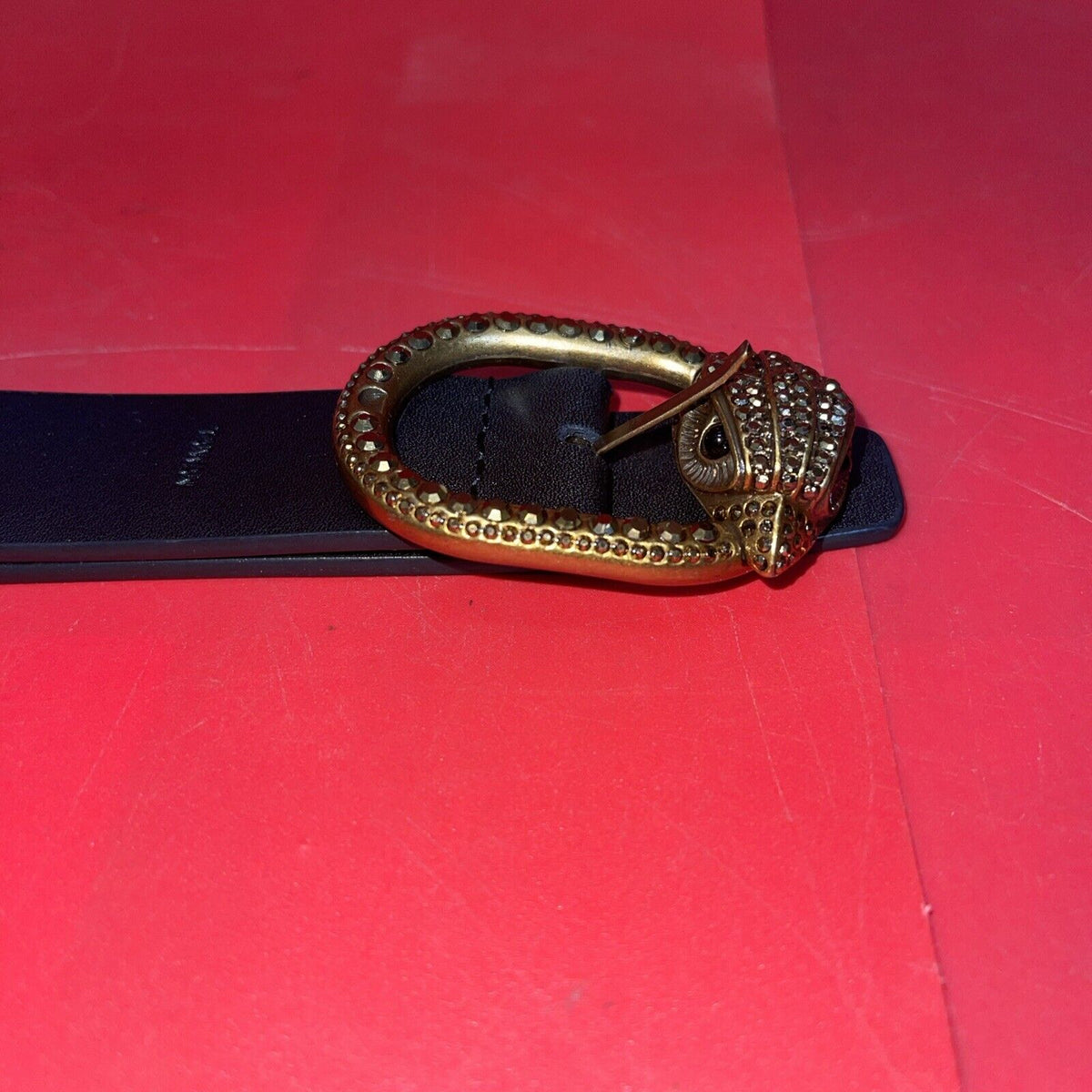 KURT GEIGER LONDON LARGE EAGLE HEAD LEATHER BELT IN BLACK  SIZE XS/S