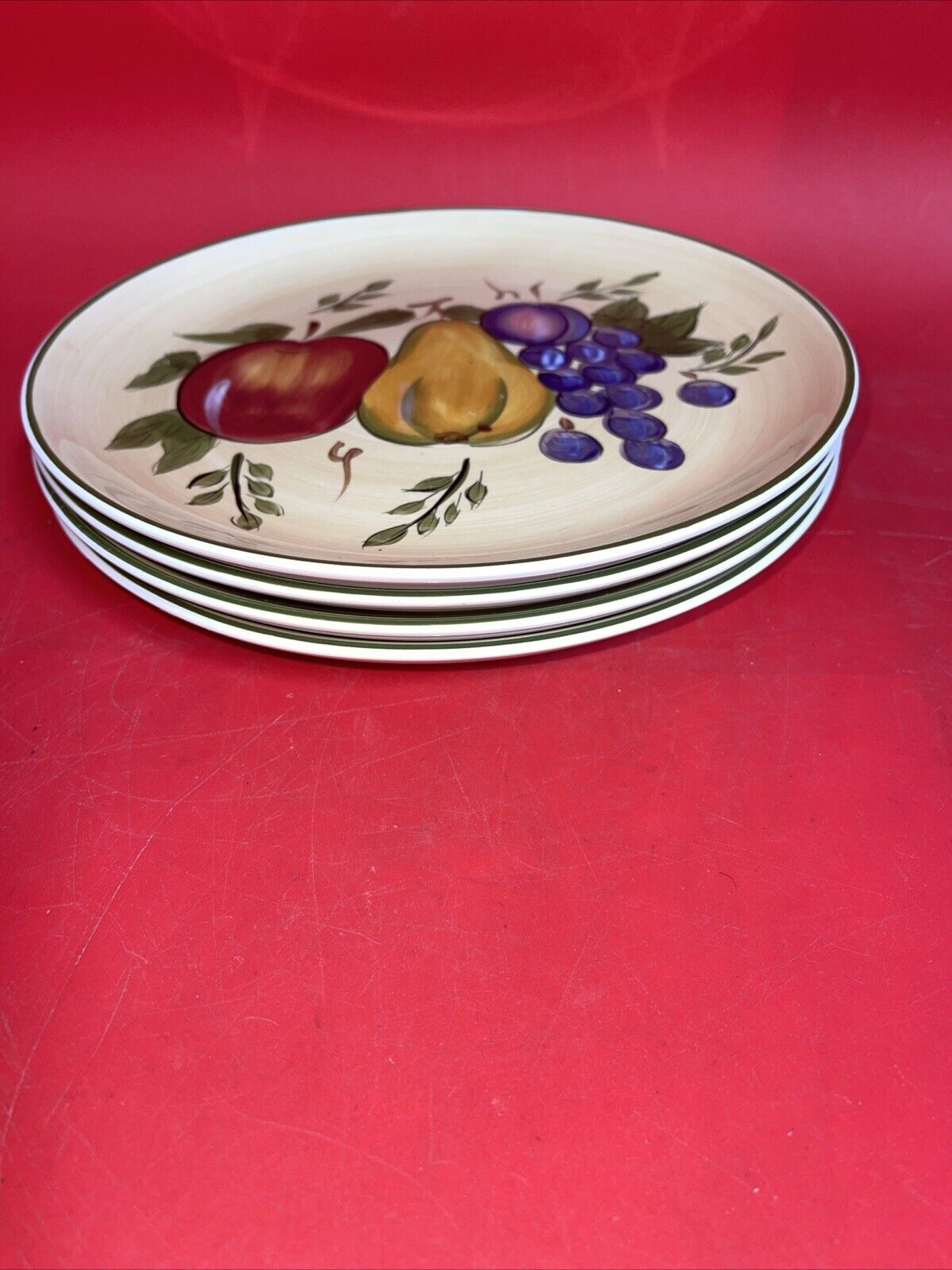 Gibson Hand-Painted 'Fruit Grove' Everyday China 9.5” Plates Ceramic Set 4