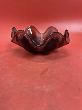 Mid century viking red glass bowl 9 x 3.5”
