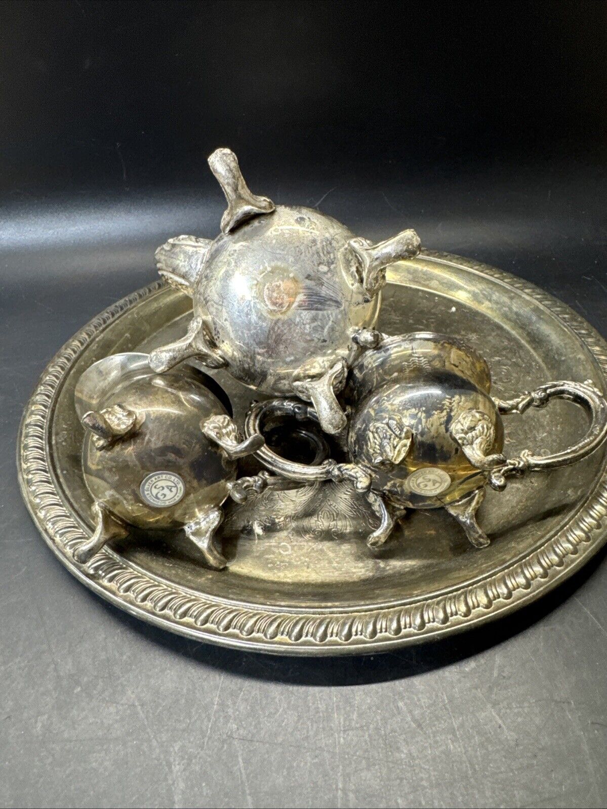 Tea Set Godinger Silver Art Individual Tea Pot/Creamer/ Sugar Bowl/Tray