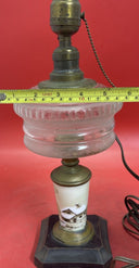 ANTIQUE VINTAGE GLASS BRASS CERAMIC TABLE LAMP