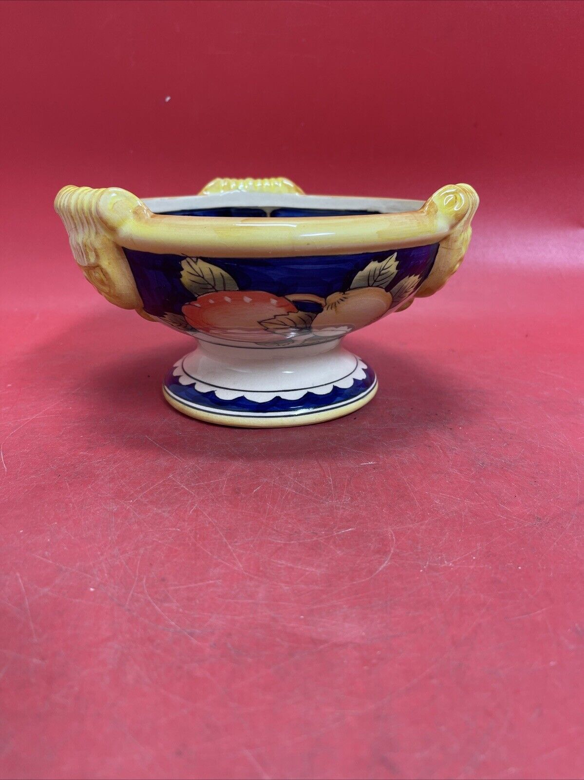 Vintage Hand Painted Ceramic Pedestal Fruit Bowl 8 in Diameter 4.5 in Tall