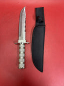 Knife with compartment in handle 8 1/2" blade and Saw type blade on the spine