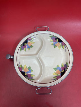 Vintage 1930s Child's 3 Compartment Warming Dish With Floral Pattern Farberware