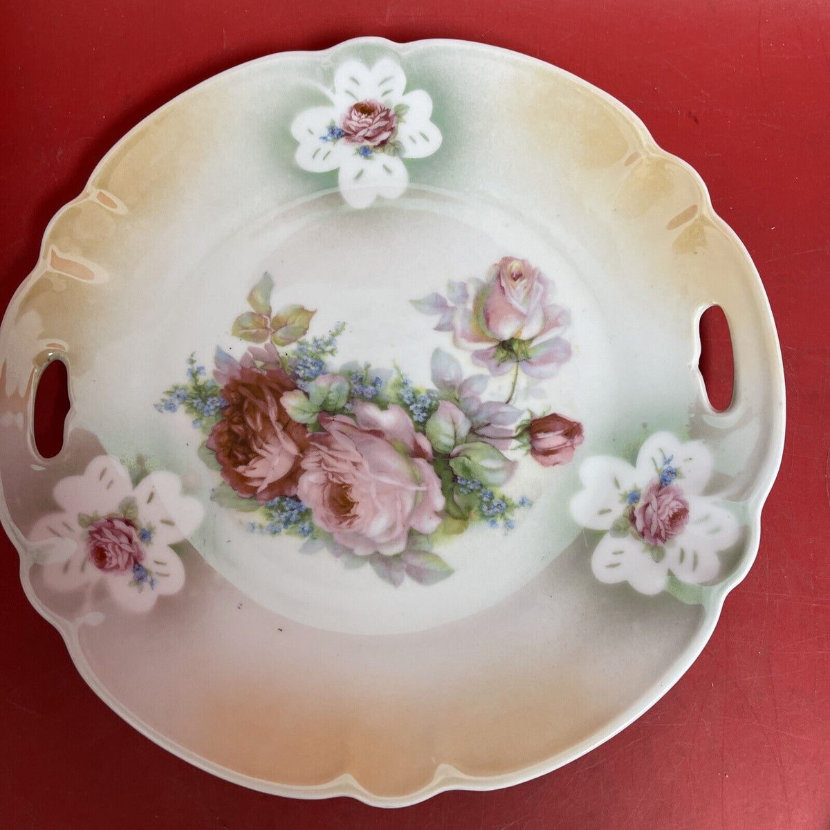 Germany Antique Plate Handles Floral roses 10” Lot2