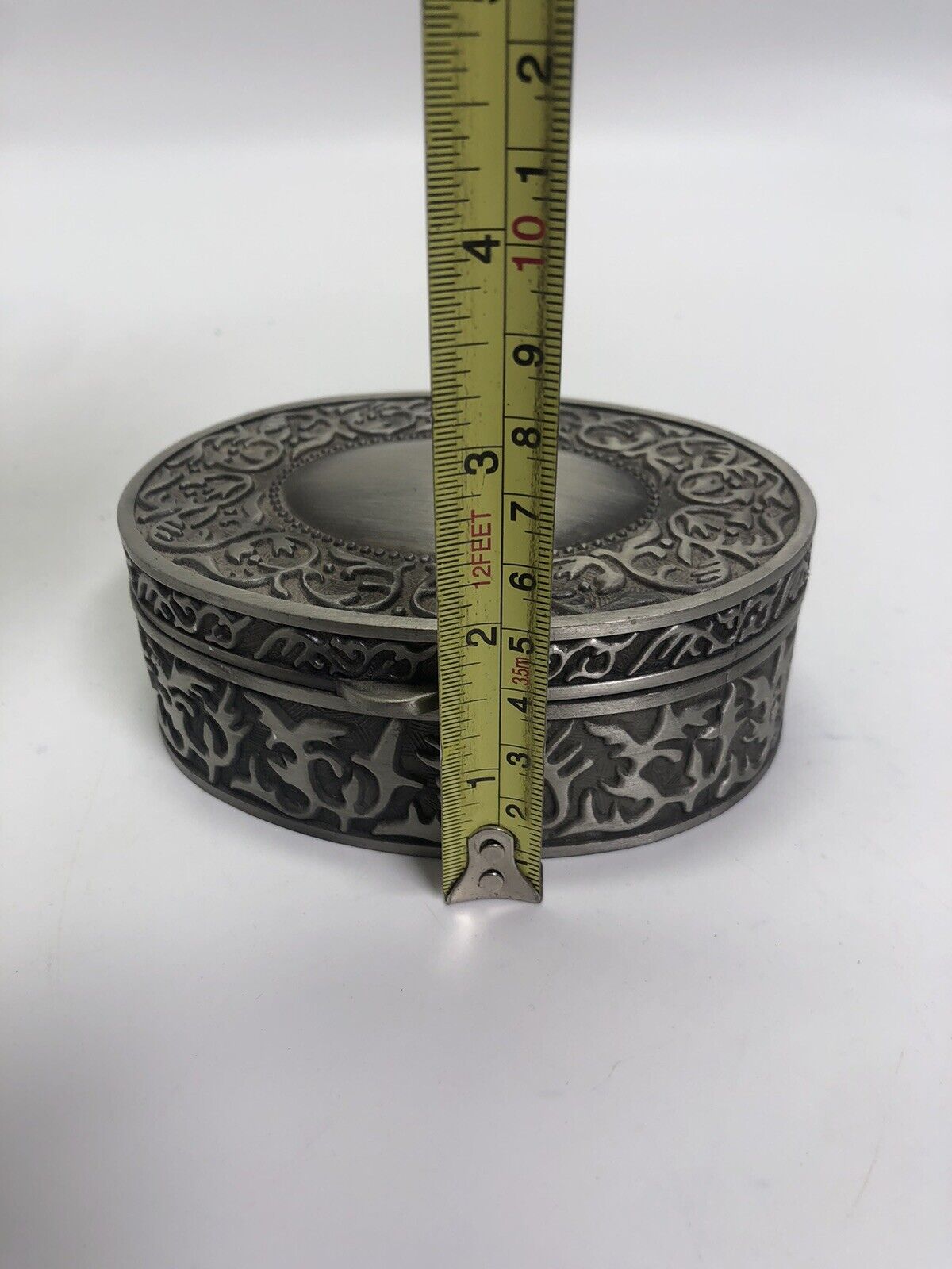 Vintage Silver Tone Acanthus Scroll Trinket Jewelry Box Dark Academia