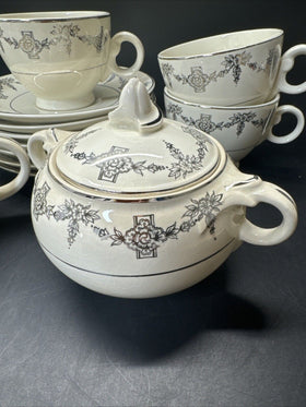 Vintage Taylor Smith&Taylor Floral Creamer, Sugar, Cups With Plates/lot 14pcs