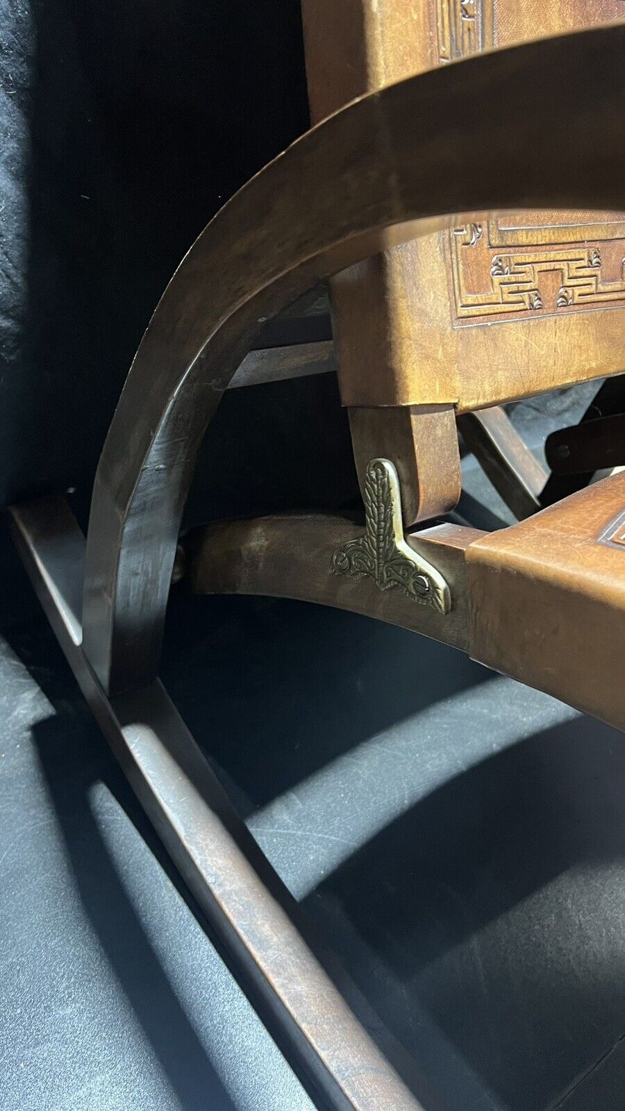 Vintage Rocking chair Peru Aztec Motif Embossed Leather & Wood