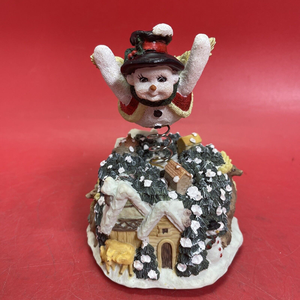 VINTAGE CHRISTMAS SNOWMAN WITH SKATERS MUSIC BOX