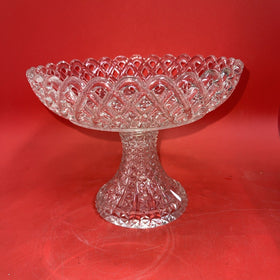 Imperial Glass Lace Edge Diamond Cut Base Pedestal Bowl