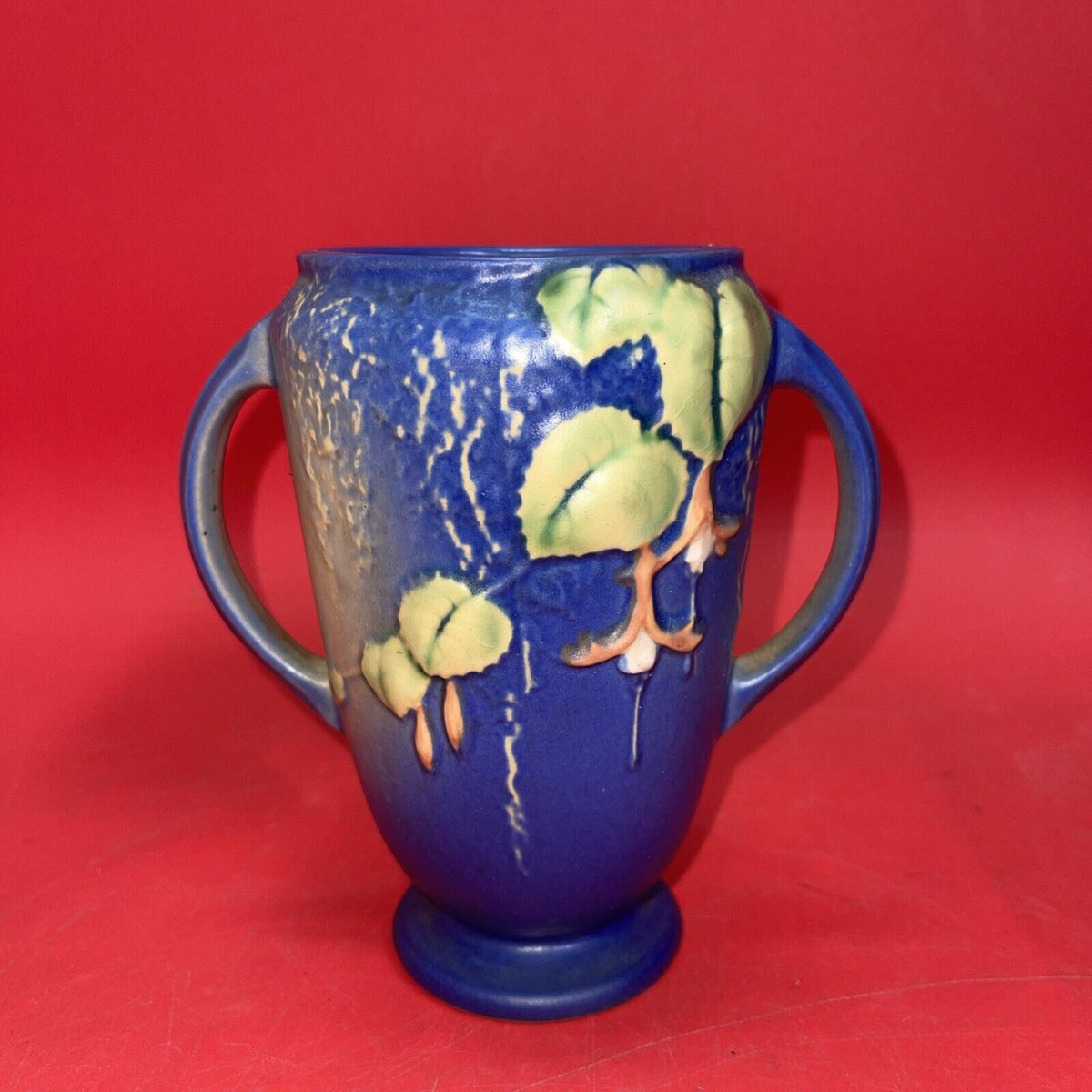 Roseville Fuchsia Blue  Vintage Art Pottery Ceramic Flower Vase 893-6