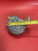 Blue and Brown Pottery Pudgy, Puffed Up Sitting Bird Figure, Garden Decoration