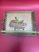 Vintage carved wooden tray with tropical island fruits and border Lot 4