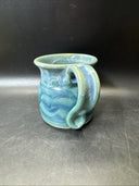 Studio Pottery Coffee Mug Cup Blue Green Wave Design Signed Beach Salt Life