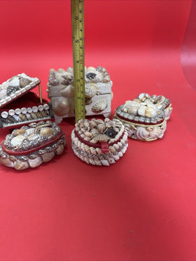 Vintage Sea Shell Encrusted Jewelry / Trinket Box Lot 5