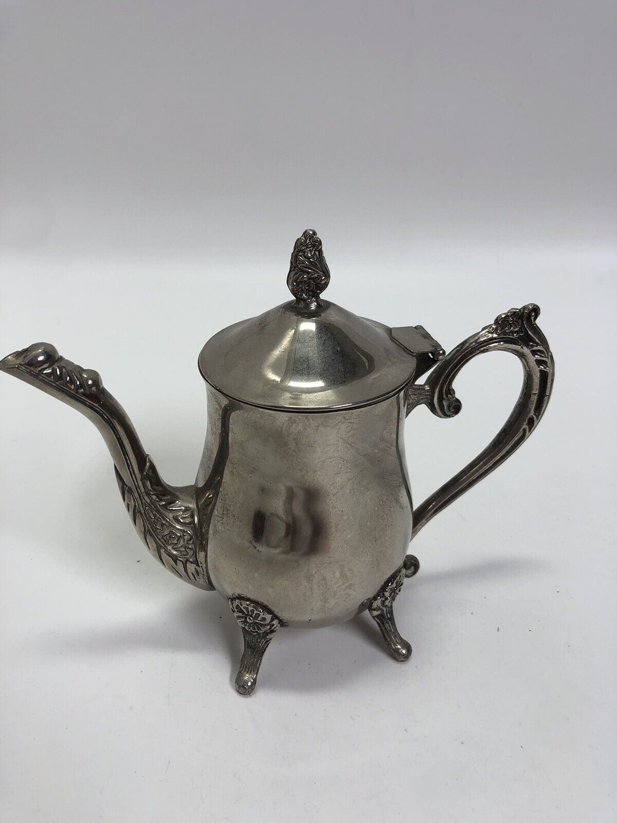 Antique Silverplate Coffee/Tea Pot Footed Hinged Lid - Pretty