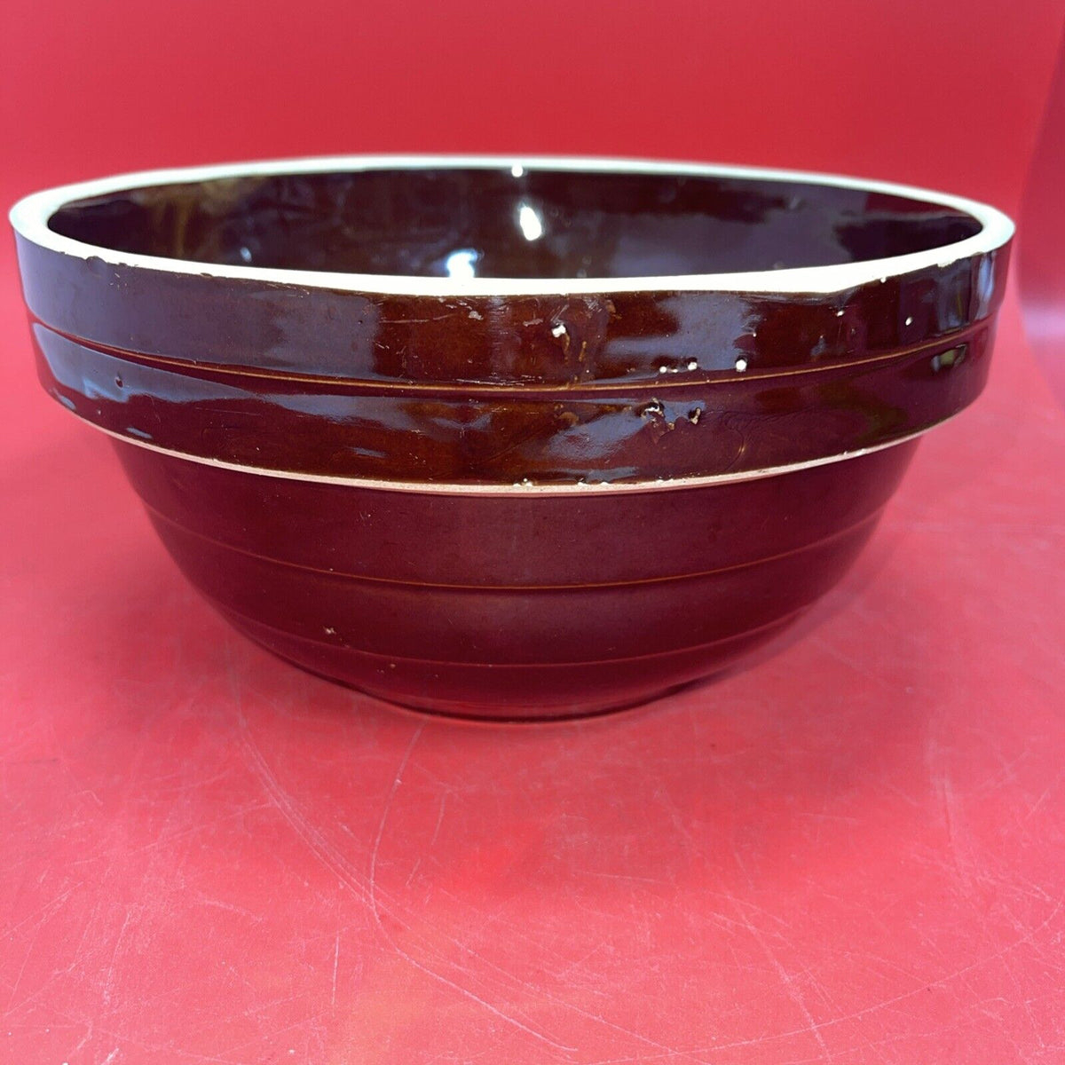 Vintage 1930's “USA 9 IN” Stoneware Glazed Brown Mixing Bowl