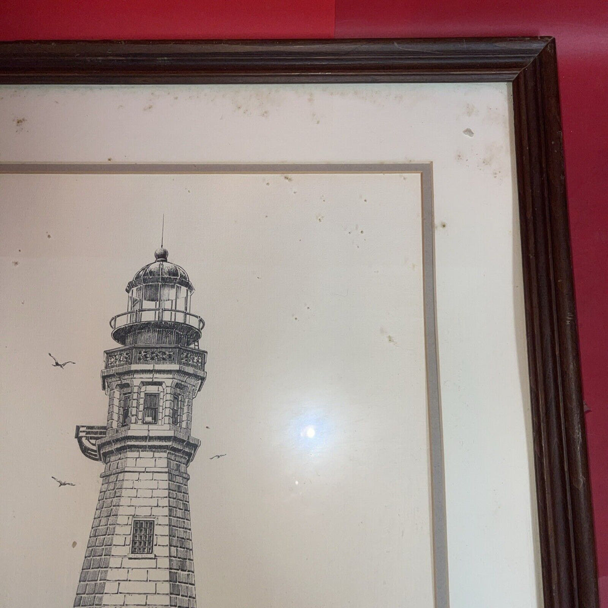 Vintage Pencil Drawing Nautical Lighthouse Art Signed