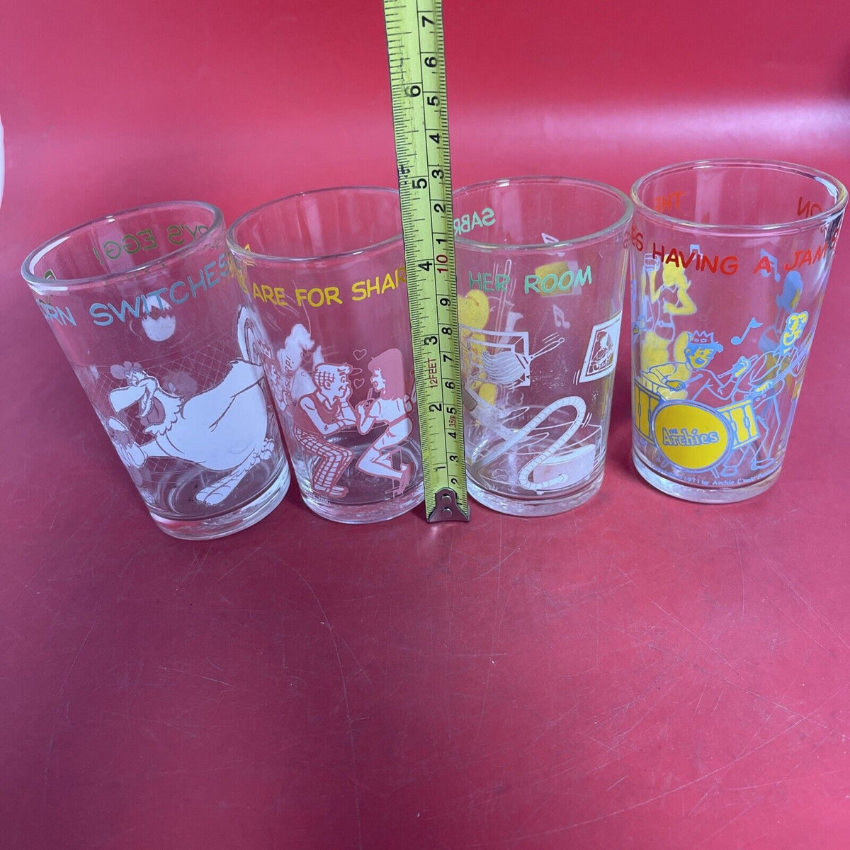 Vintage 1970s Archie & Warner Bros Comics Juice Glasses - Set Of 4