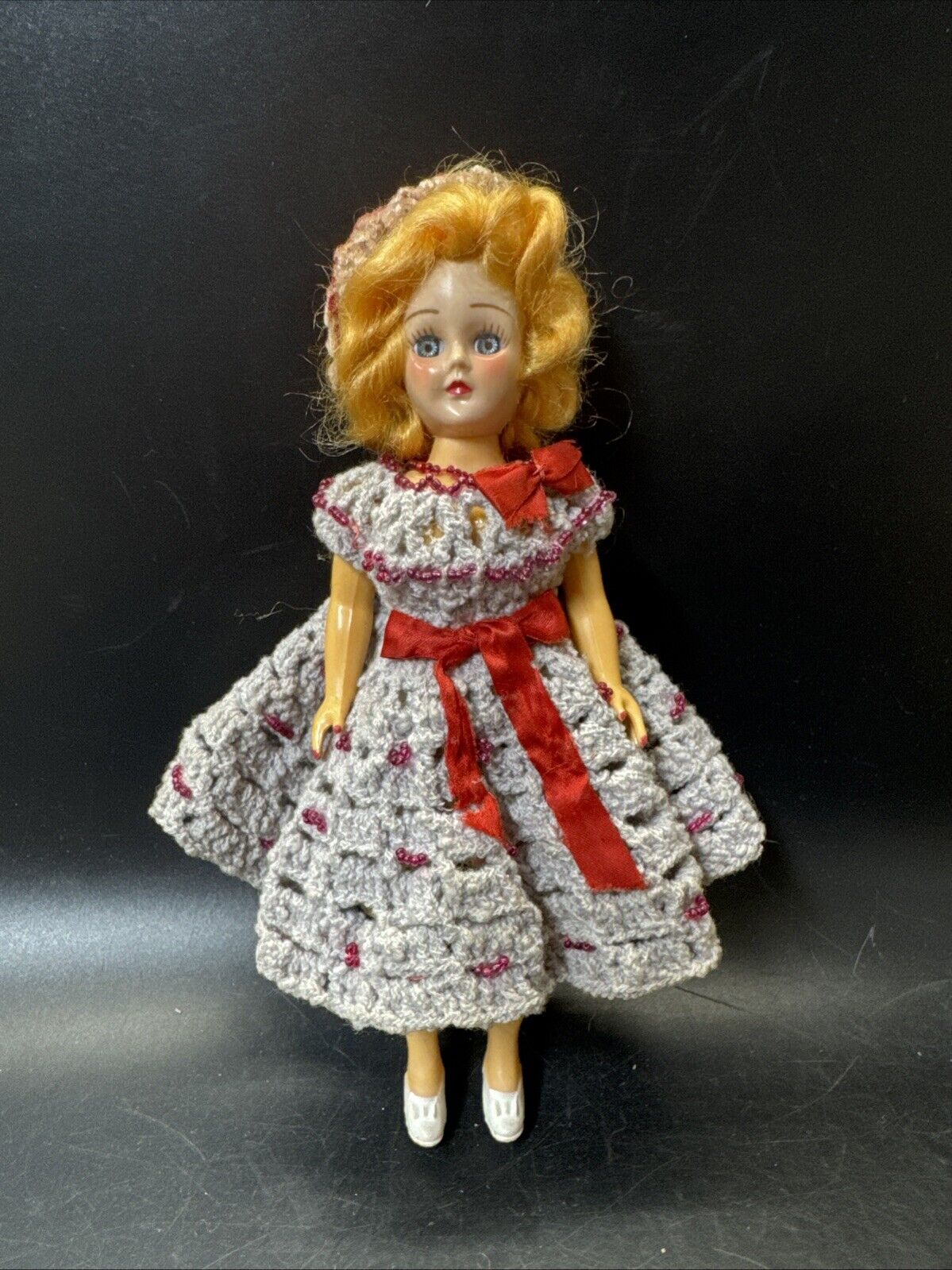 Vintage 1950s Hard Plastic Girl Doll 8” Tall