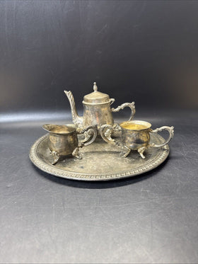 Tea Set Godinger Silver Art Individual Tea Pot/Creamer/ Sugar Bowl/Tray