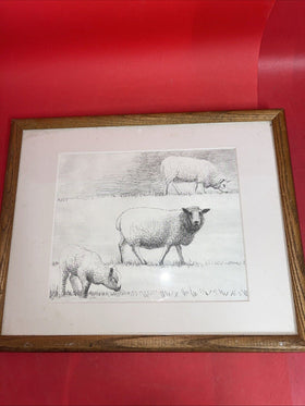 Mounted Henry Moore sheep lithographic print